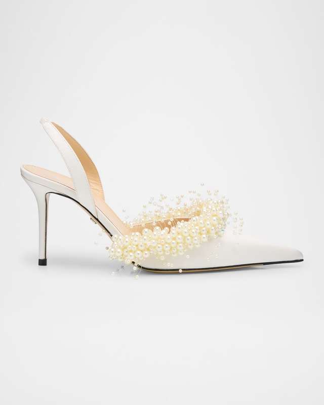 Floating Pearly Satin Slingback Pumps
